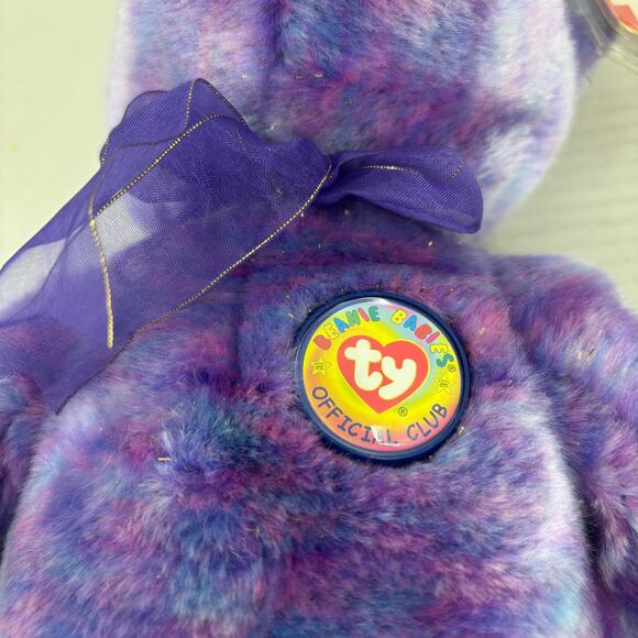 Ty Beanie Buddies Clubby IV Bear Purple Blue Tie Dye 2001 Vintage 14 Inch - Picture 8 of 12